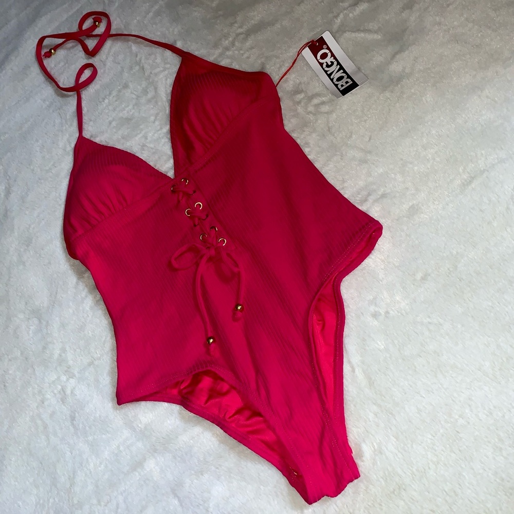 Bongo Women’s NWT Pink Lace Up One Piece Swimsuit Size Medium